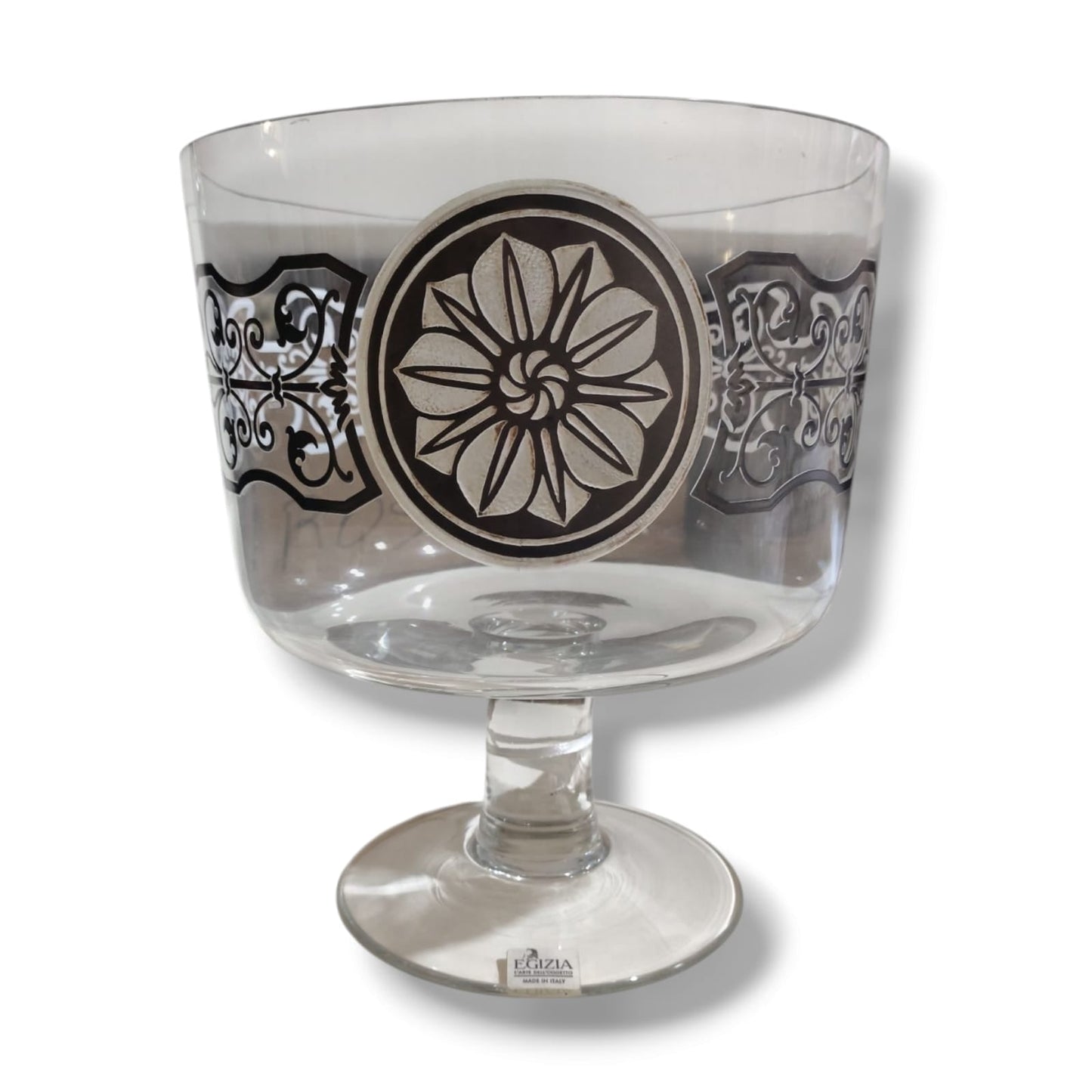 EGIZIA Coppa 20x22,2cm Vetro Trasparente con ricami in Vero Argento