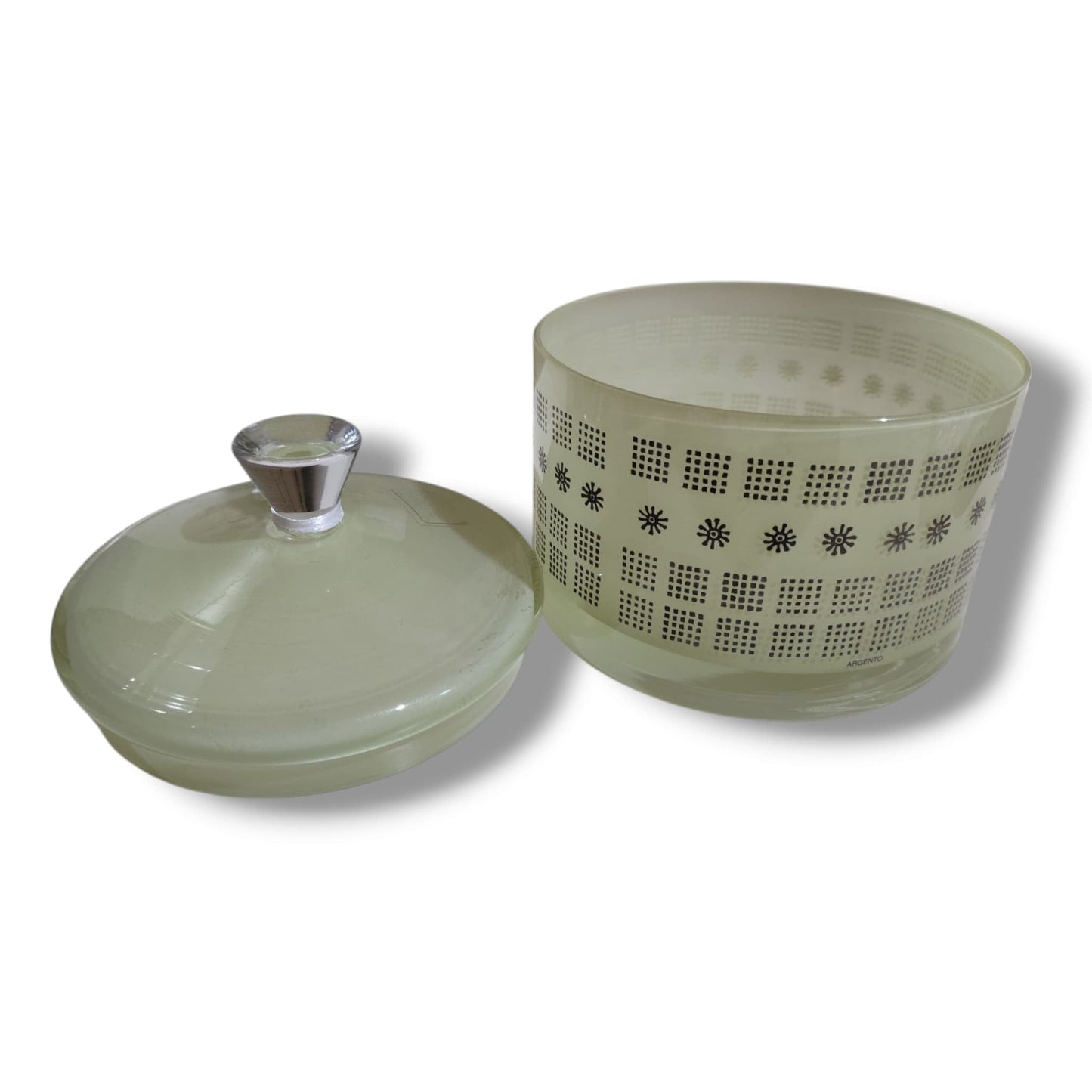 EGIZIA Barattolo 13x13,5cm Vetro Verde con ricami in Vero Argento
