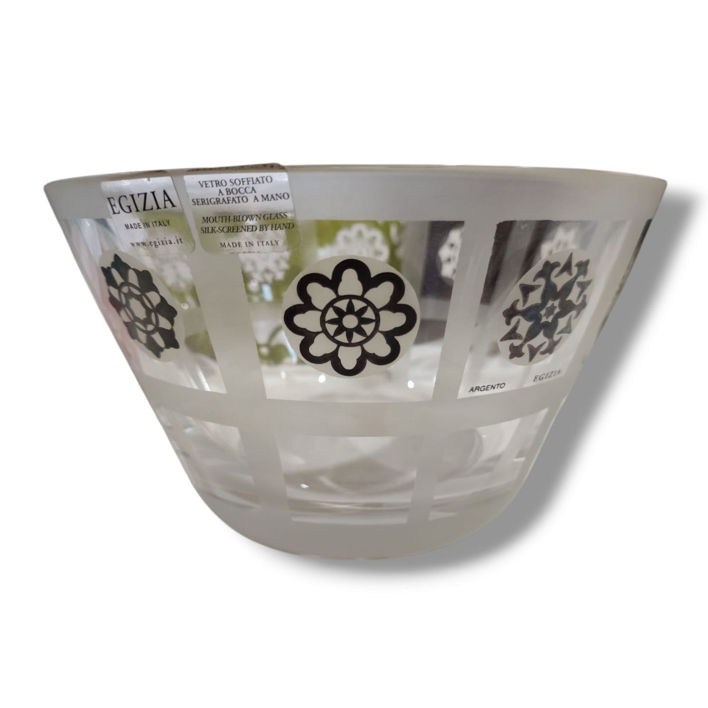 EGIZIA Coppa 17,5x10cm Vetro Trasparente con ricami in vero Argento