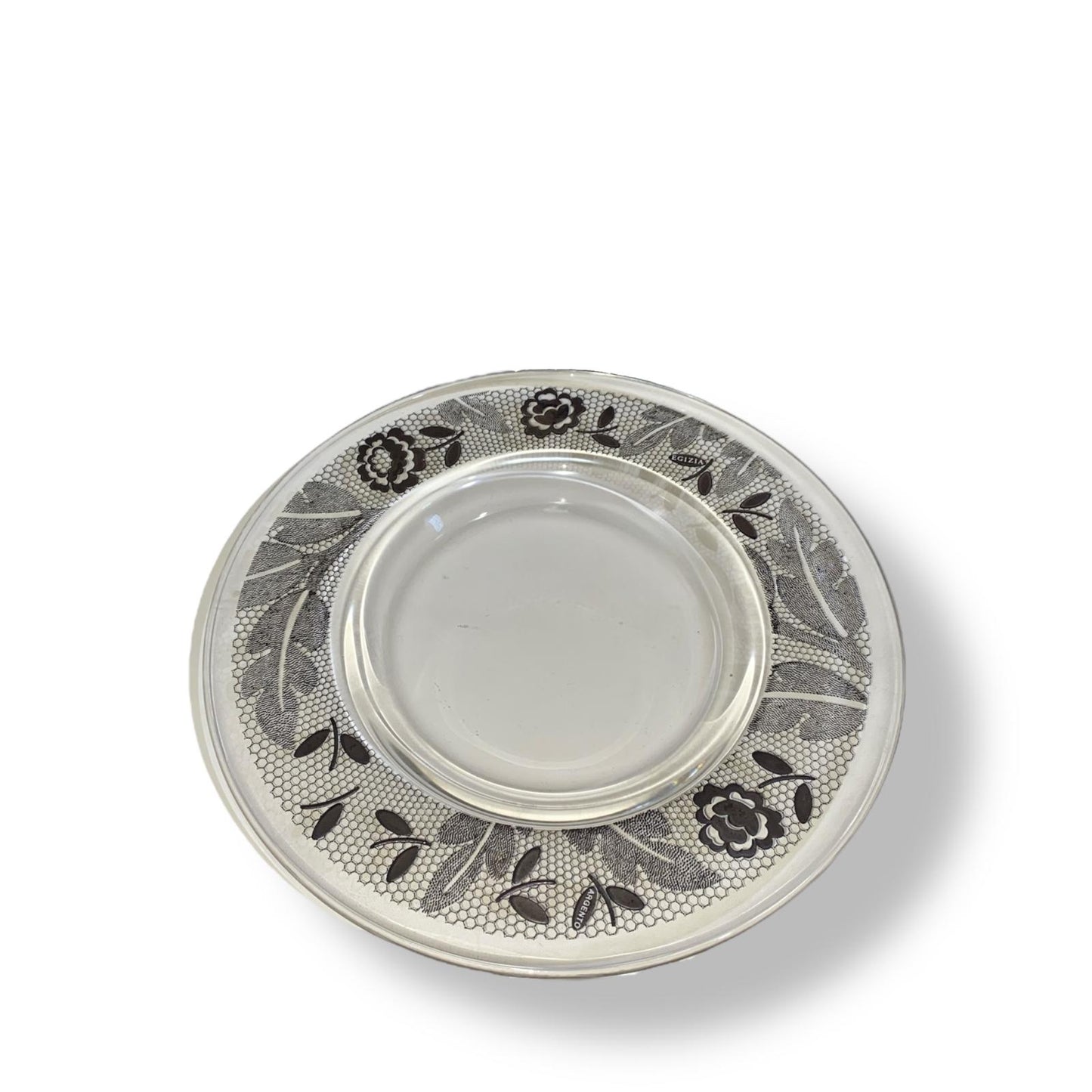 EGIZIA Ciotola/Piatto 22,5cm Vetro con ricami in Vero Argento