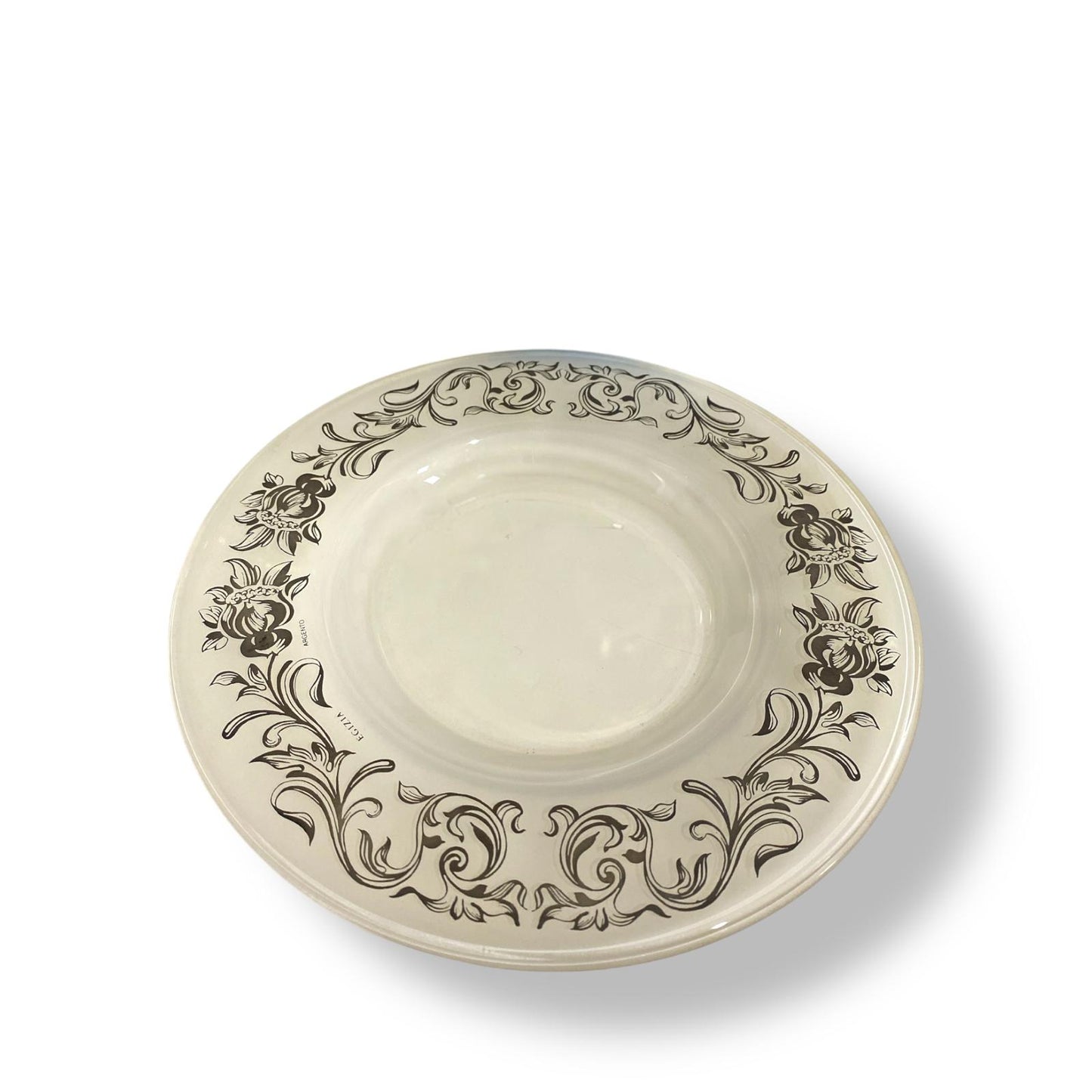 EGIZIA Ciotola/Piattino 22,5cm Vetro Bianco con ricami in Vero Argento