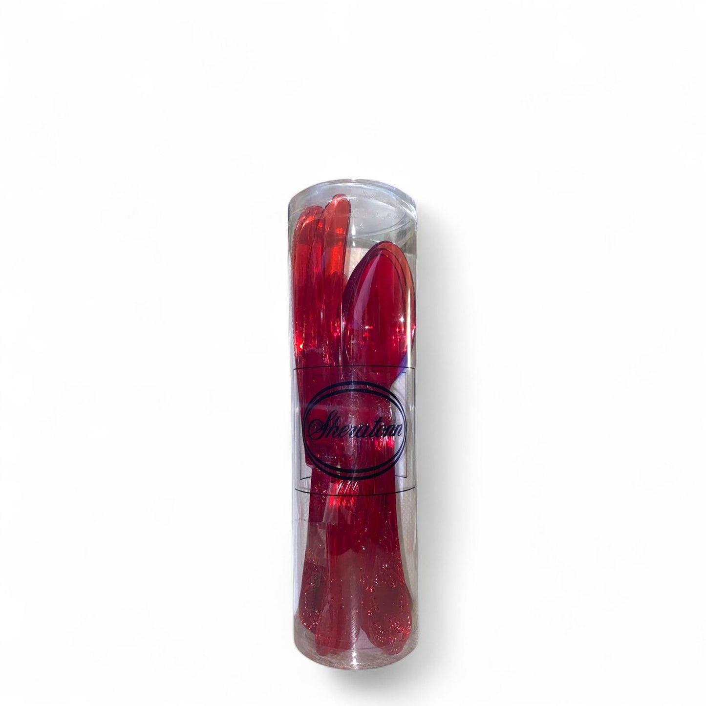 SHERATONN Set Posate 7x24cm in Plastica Rossa Trasparente