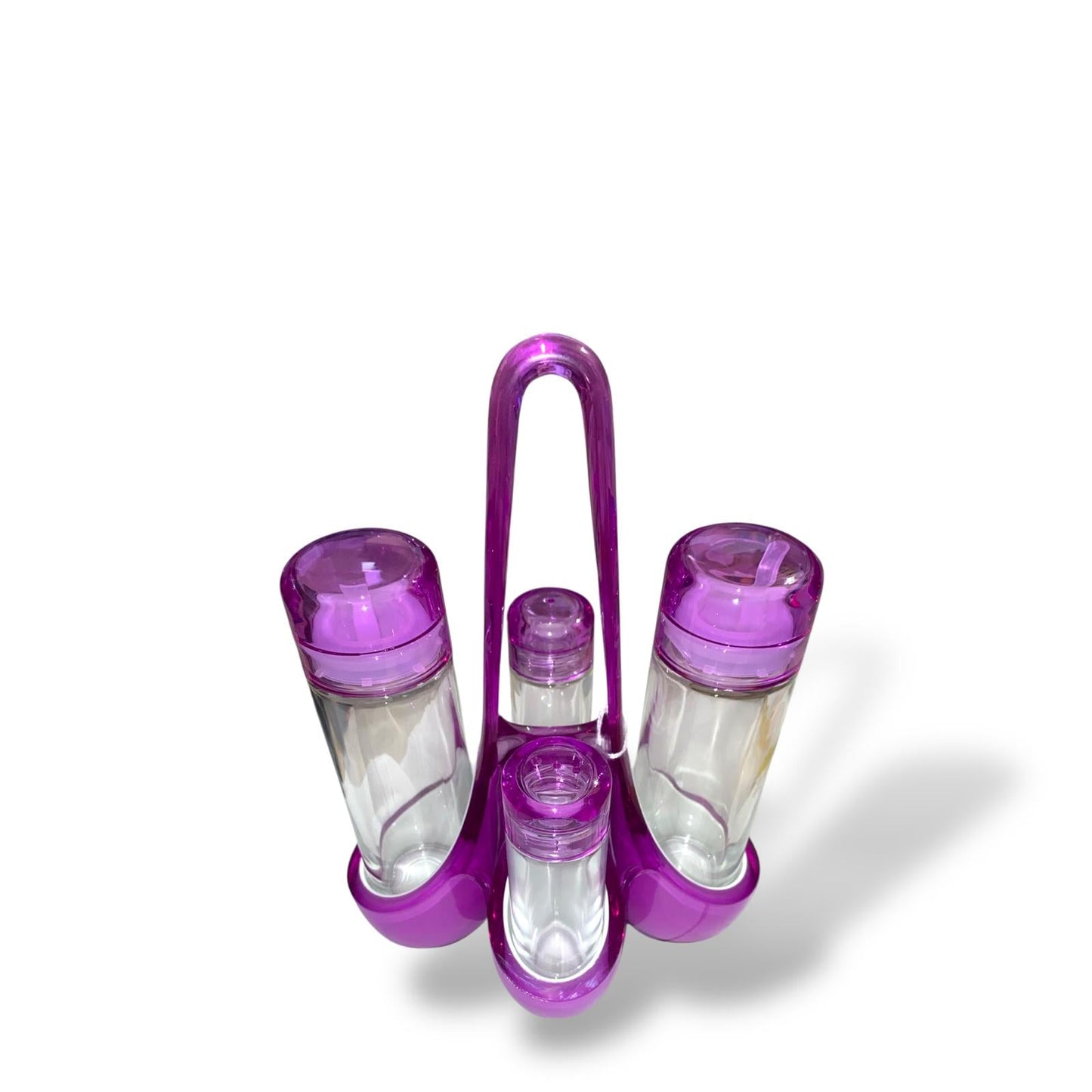 GUZZINI Ménage Set Olio Aceto Pepe Sale 17,5x24,5 cm Contenitori Vetro Dettagli Plastica Viola Trasparente