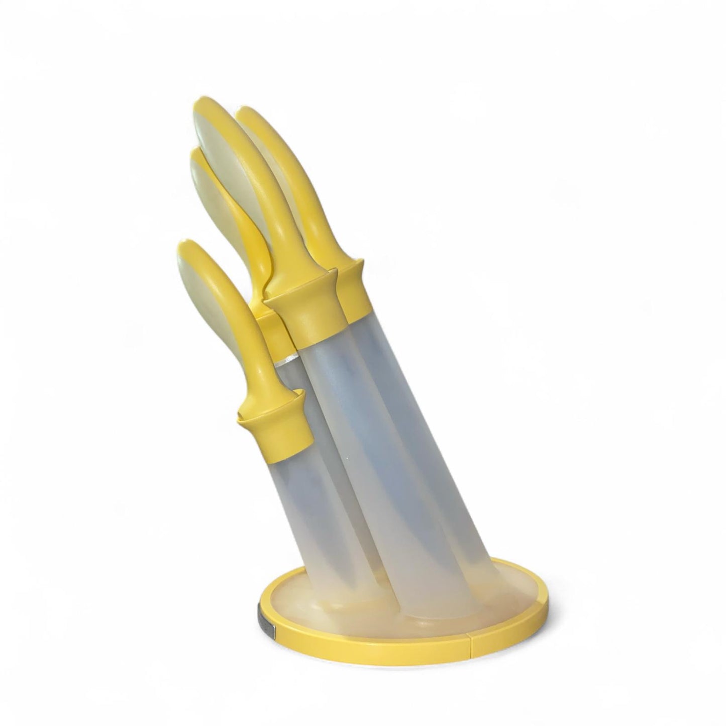 GUZZINI Set 4 Coltelli in acciaio con ceppo in Plastica con dettagli gialli 23,5x16x35cm