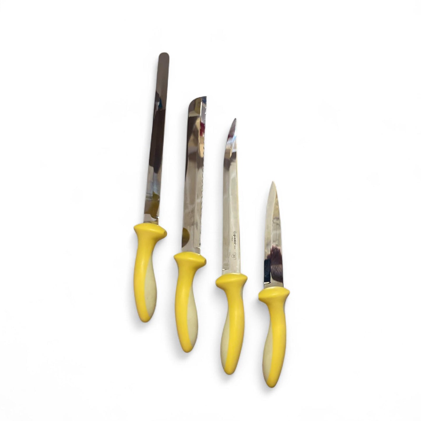 GUZZINI Set 4 Coltelli in acciaio con ceppo in Plastica con dettagli gialli 23,5x16x35cm