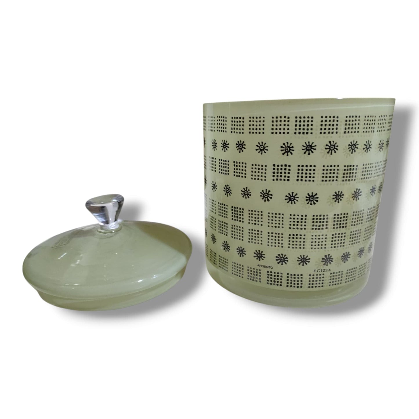 EGIZIA Barattolo 13x18cm Vetro Verde con ricami in Vero Argento